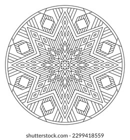 Easy coloring pages for adults.Coloring Page of geometric abstract mandala Simple mandala in EPS 8. #641