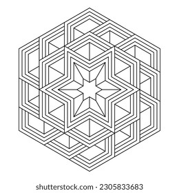 Easy Coloring Pages for Adults.Coloring Page of geometric abstract mandala. Simple mandala in a hexagon shape. EPS 8. #666