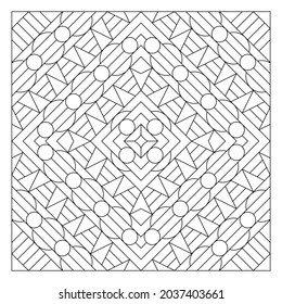 Easy coloring pages for seniors   for adults  Tile pattern design  Composition intersecting   overlapping lines in diamond form and circle ornaments  