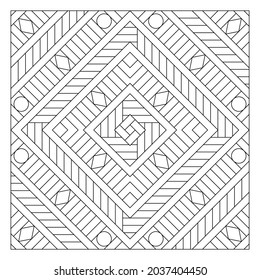 Easy coloring pages for seniors   for adults  Tile pattern design  Composition intersecting   overlapping lines in diamond form and circle ornaments  