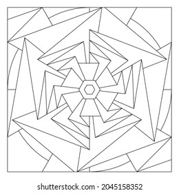 Easy coloring pages for seniors   for adults  Tile pattern design  Composition 6 fold rotational symmetry paper folds drawing in tile square form  EPS8 file  #314
