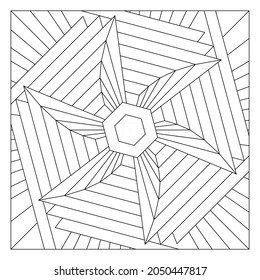 Easy coloring pages for seniors   for adults  Tile pattern design  Composition 6 fold rotational symmetry 3d shapes and hexagons  in tile square form  EPS8 file  #321