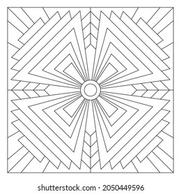 Easy coloring pages for seniors   for adults  Tile pattern design  Composition 4 fold rotational symmetry various shapes paper sheets in tile square form  EPS8 file  #317