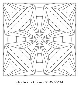 Easy coloring pages for seniors   for adults  Tile pattern design  Composition 4 fold rotational symmetry 3d shapes and circles  in tile square form  EPS8 file  #319