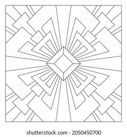 Easy coloring pages for seniors   for adults  Tile pattern design  Composition 4 fold rotational symmetry various shapes paper sheets in tile square form  EPS8 file  #322