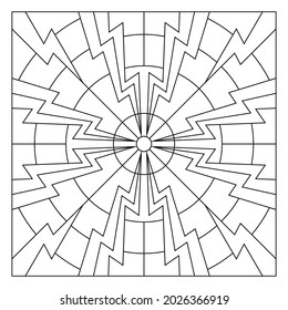 Easy coloring pages for seniors. Coloring-#275. Tile pattern design. The polar array composition of 4 or the arrangement of 4 copies of twin lightnings in a circular form with halo circles. EPS8