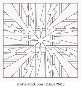 Easy coloring pages for seniors. Tile pattern design. The polar array of 8 or the arrangement of 8 copies of the lightnings in a circular form with triangles on every corner of the frame. EPS8. 