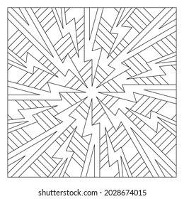 Easy coloring pages for seniors. Tile pattern design. The polar array of 8 or the arrangement of 8 copies of the lightnings in a circular form with rectangular diamonds on the background. EPS8.