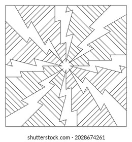 Easy coloring pages for seniors. Tile pattern design. The polar array of 8 or the arrangement of 8 copies of the lightnings in a circular form with rectangular diamonds on the background. EPS8.