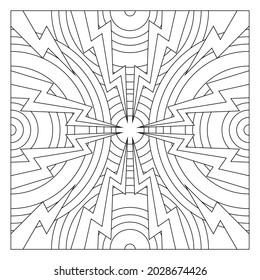 Easy coloring pages for seniors. Tile pattern design. The polar array of 8 or the arrangement of 8 copies of the lightnings in a circular form with offset circles on the background. EPS8. 