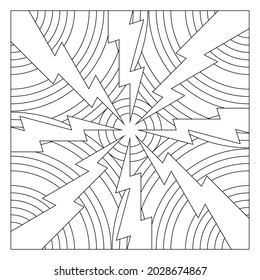 Easy coloring pages for seniors. Tile pattern design. The polar array of 8 or the arrangement of 8 copies of the lightnings in a circular form with circles on every corner of the frame. EPS8. 