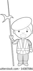 Easy coloring Swiss Guard cartoon character from Vatican City dressed in the traditional way. Vector Illustration.