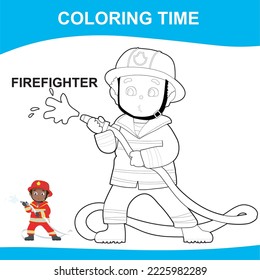 Easy coloring worksheet. Activity sheet for children. Coloring book design for children. Kid’s dream job. Coloring firefighter. Vector file.