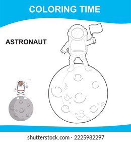 Easy coloring worksheet. Activity sheet for children. Coloring book design for children. Kid’s dream job. Coloring astronaut. Vector file.