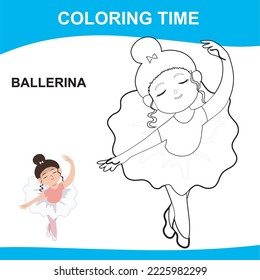 Hoja de cálculo de color fácil. Hoja de actividades para niños. Diseño de libros para niños. El trabajo soñado de los niños. Bailarina de colores. Archivo vector.