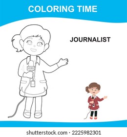 Easy coloring worksheet. Activity sheet for children. Coloring book design for children. Kid’s dream job. Coloring journalist. Vector file.