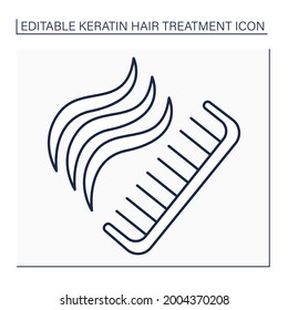 Easy combing line icon. Combing hair with comb. Easy action due to keratin treatment and haircare, texture,thickness. Beauty procedure concept. Isolated vector illustration. Editable stroke