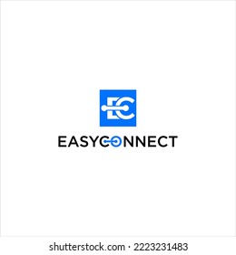 easy connect logo, letter EC logo design with technology concept