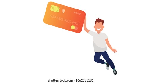 Easy contactless payment. NSF payment system. Guy holds contactless payment card