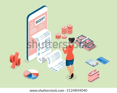 Easy contactless payment via smartphone concept. digital payment service as smartphone application Receipt the seller forms at the online checkout for transfer to the buyer or client
