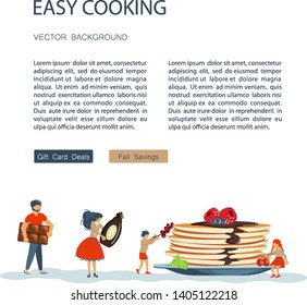 Easy cooking landing page website template. Father mother with their kids preparing dinner together. Happy Family tradition for cooking masterclass or recipe book. Flat Art Vector illustration