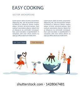 Easy cooking landing page website template. Father mother with their kids preparing ice cream together. Happy Family tradition for cooking masterclass or recipe book. Flat Art Vector illustration