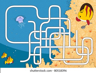 Easy coral reef maze for kids.