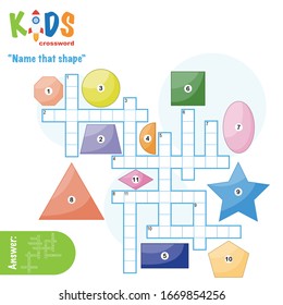 Easy crossword puzzle 'Name that shape', for children in elementary and middle school. Fun way to practice language comprehension and expand vocabulary. Includes answers.