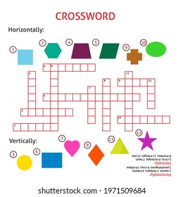 Easy crossword puzzle 'Name that shape', for children in elementary and middle school. Fun way to practice language comprehension and expand vocabulary. Includes answers.