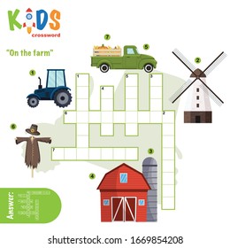 Easy crossword puzzle 'On the farm', for children in elementary and middle school. Fun way to practice language comprehension and expand vocabulary. Includes answers.