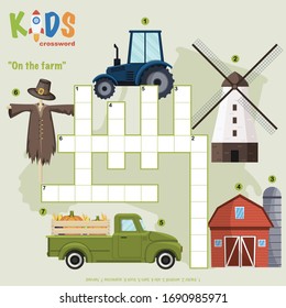 Easy crossword puzzle "On the farm", for children in elementary and middle school. Fun way to practice language comprehension and expand vocabulary. Includes answers.