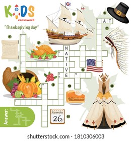 Easy crossword puzzle "Thanksgiving day", for children in elementary, primary and middle school. Fun way to practice language comprehension and expand vocabulary. Includes answers.