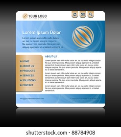 Easy customizable blue and gold website template layout