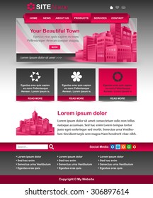 Easy customizable magenta and dark grey website template layout