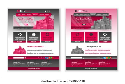 Easy customizable magenta and dark grey website template layouts