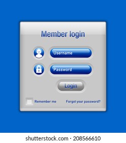 Easy customizable member log in website element on blue background