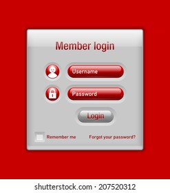 Easy customizable member login website element on red background