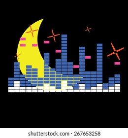 easy digital equalizer sound signal in night  - vector illustration