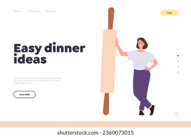 Easy dinner idea advertisement landing page design website template with pastry bakery recipe