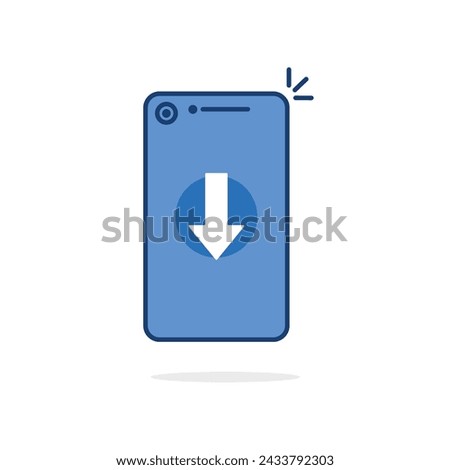 easy download app by mobile phone. concept of upload files to your telephone such as music books and more. flat simple cartoon style trend modern logotype graphic design isolated on white background