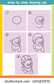 easy to drawing cat for kids - step by step