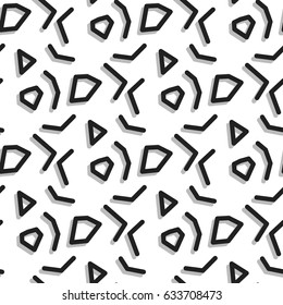easy drawn black and white pattern of graphic lines and geometric shapes with shadows with textures on a white background