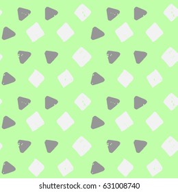 easy drawn graphic pattern of grey triangles and geometric shapes with texture on green background