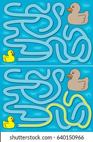 Easy Ducks Maze For Younger Kids With A Solution