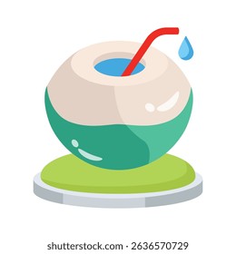 Easy to edit 2d icon of chilled coconut drink