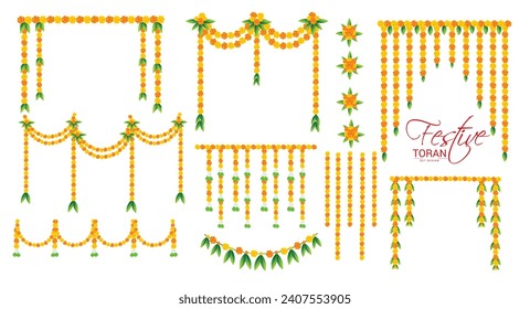 Easy to edit beautiful marigold toran set decoration for indian festival-ganpati,diwali,karwa,chauth,onam,pongal,bihu,makar Sankranti.