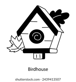 Easy to edit doodle icon of birdhouse 