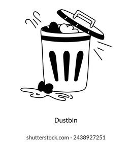Easy to edit doodle icon of a dustbin 