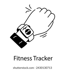 Easy to edit doodle icon of fitness tracker 