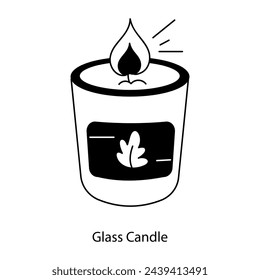 Easy to edit doodle icon of glass candle 